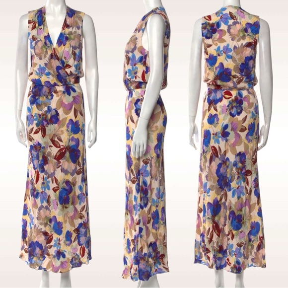 Favorite Daughter The Nita Floral Sleeveless Blouson Pleated V neck Maxi Dress - Picture 10 of 12